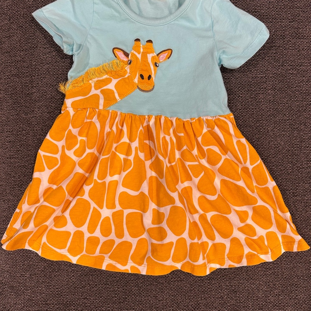 Kids' Giraffe Appliqué Casual Dress - Light Blue & Orange
